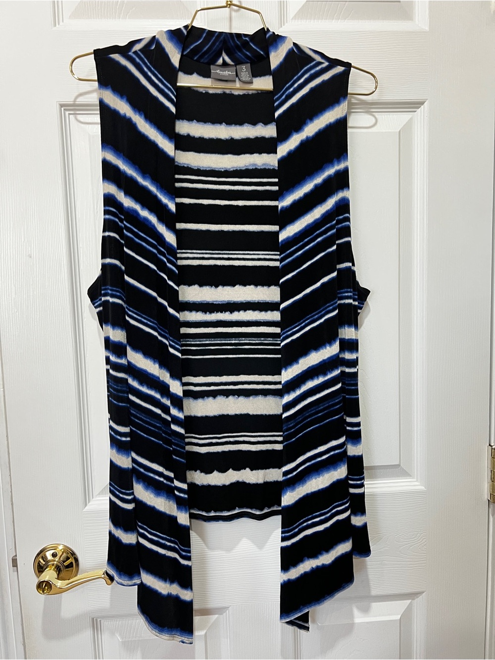 Traveler by Chico’s Cardigan Vest Size Blue Watercolor Sz 3 (XL) Slinky Material